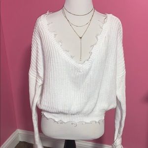 cropped frayed white sweater
